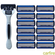 [ff86]12pcs Sharp Stainless Steel 6 Layers Men Beard Shaver Shaving Blades 1pc White Razor Holder