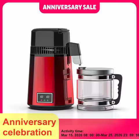 Water Distiller w/ Glass Container;750W,1.1Gal/4L Capacity;Distill Water up to 0.26Gal/1L per Hour a