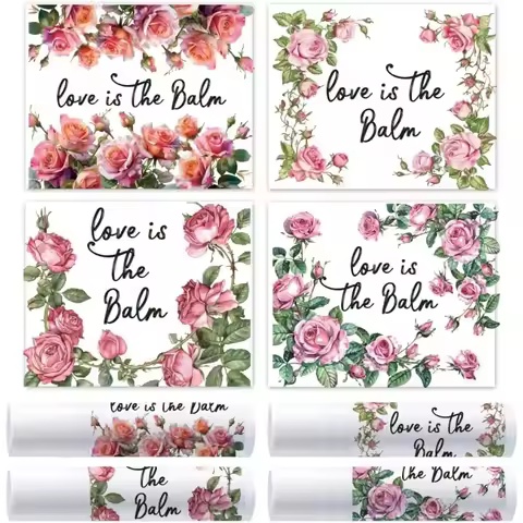 25Sheet 100Pcs 4 Styles Pink Rose Lipstick Tag Stickers Vintage Lip Balm Label Sticker 2.1x1.7 inch/