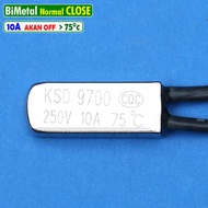 Sekering Sensor Suhu Otomatis Bimetal NC Thermostat 75C 10A KSD9700