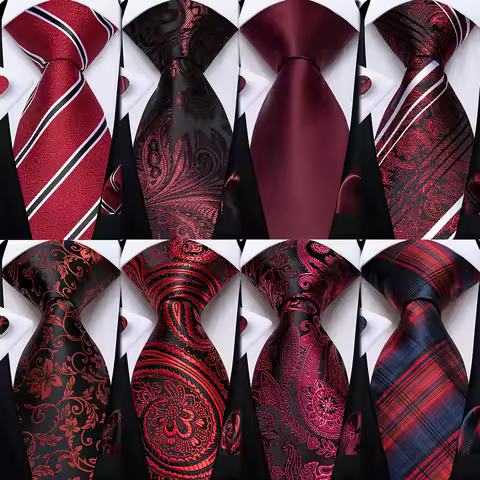 Red Ties for Men Striped Paisley Formal 8cm Wedding Party Business Necktie Pocket Square Cufflinks G