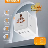 TESSAN TS-WTA09-GR 65W Fast Charging Travel Adapter Socket International Socket 1 Universal Outlet &