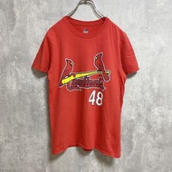 古著 Majestic MLB Cardinals 短袖標誌印花 T 卹，紅色，小號，背面有印花