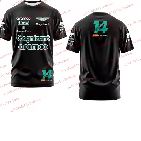Aston Martin Racing 3D Print T-Shirt Aramco Team Jersey Spanish Racers Fernando Alonso 14 Jersey Cla