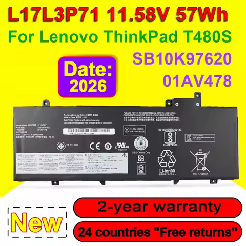 11.58V 57Wh L17L3P71 01AV478 Laptop Battery For Lenovo ThinkPad T480S Series 01AV479 01AV480 L17M3P7
