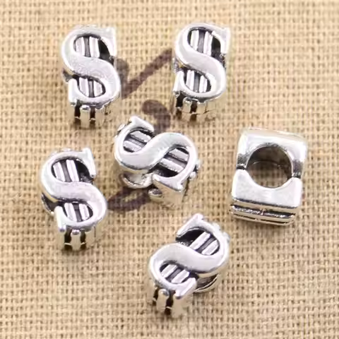 8pcs 11x7x8mm USD Dollar Money 5mm Big Hole Bead Charm Fits Antique Silver Color Charm Bracelets Who