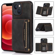 [Woo Fashion Case] เคสสำหรับไอโฟนหนังกระเป๋าเงินแบบฝาพับย้อนยุค14 13 Pro Max 12 Mini 11 XS XR 7 8 SE 2020เคสสีดำกันกระแทกกระเป๋าเก็บบัตรพรีเมี่ยม