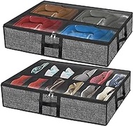 Under The Bed Shoe Organizer Fits 12 Pairs and 4 Pairs Boots,Sturdy &amp; Breathable Materials,Underbed Storage Solution for Kids Men &amp; Women Shoes,Great Space Saver for Your Closet Grey set of 2