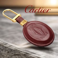 👑 Cartier 卡地亞｜Vintage - Must de Cartier波爾多紅皮革鑰匙圈.鑰匙扣.吊飾#二手