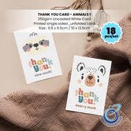 (Local Stocks) 18pcs Thank you card - Animals 1