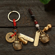 GANTUNGAN Brass keychain Lucky Cat Coin Lucky Cat Chinese keychain Car keychain Brass keychain