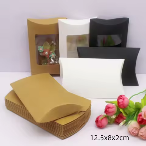 10/50PCS12.5x8x2cm white/black/kraft paper 3-color optional packaging paper box PVC window pillow bo