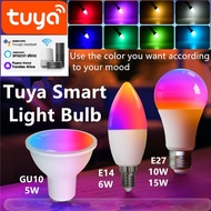 Tuya WiFi Smart Bulb RGBCW 220V Dimming Led Lamp GU10 5W Lamp Cup E27 9W 15W Bulb E14 6W Candle Lamp