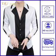 Áo sơ mi nam Áo sơ mi dài tay T&T phối 2 màu chủ đạo đen trắng chất vải có giãn nhẹ không nhàu không