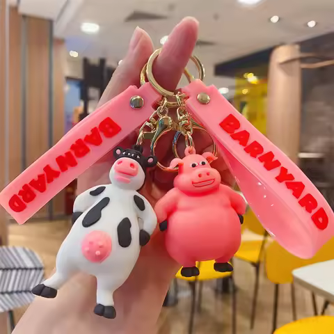 Cartoon Animal Keychain Cute Fashion Creative Key Ring Girls Boys Unisex Animal Keychain Cow Rooster