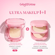 Glad2Glow 2 In 1 Ultra Makeup 2PCS Set Perfect Cover Cushion Foundation & Perfect Blurring Powder Fo