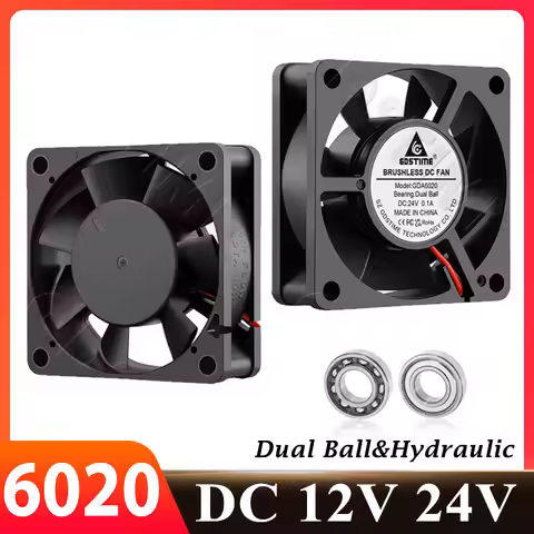 Gdstime 6020 Fan 24V 12V 60x60x20MM Cooling Fan Dual Ball Bearing 3D Printer Cooler 60MM 2PIN Brushl