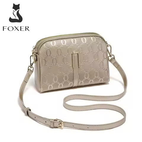 FOXER Women's Leather Bag FOXER Elegant Women's Shoulder Bag Split Leather Lady Crossbody Bag Fashio