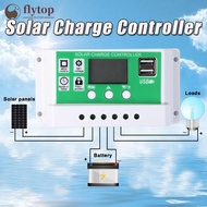 FLYTOP 10A/20A/30A 12V 24V Solar Charge Controller Lithium Battery LCD Display PWM r Dual USB Solar 