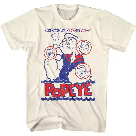 Popeye Cartoon in Technicolor Men's T Shirt Sailorman Waves Pipe Vintage Comic Casual Breathable Y2K