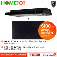 EF Semi Integrated Hood 90cm EFCH 9234T BK & Induction Hob 2 Zones HB BI 2721 A