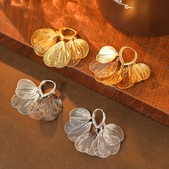 Retro Hollow Leaf Earrings Female Fashion French Golden Branch Jade Leaf Ear Buckle Classy Exaggerat