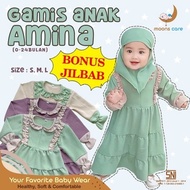 READY BOUNCER_BABY FASHION GAMIS DRESS SET PREMIUM MUSLIM SYAR'I CLOTHING AMINA CRINCLE AIRFLOW BABY