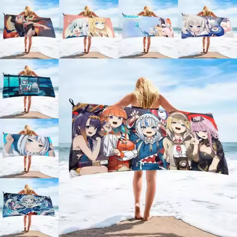 Gawr Gura Hololive Anime Girl Bath Towel beach towel female silk printed long skirt wrapped bikini c