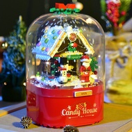 Christmas music box christmas building blocks sweet house snow rotating music box christmas gift for adults christmas gift for kids