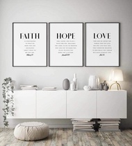 NEW Modern Faith Hope Love Christian Decor 3 Piece Bible Verse Wall Art Scripture Quote Hebrews 11 J
