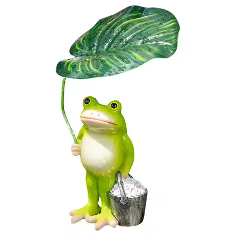 Resin Frog Decor With Leaf For Outdoor, Resin Garden Frog Bucket Decor, Fairy Garden Accessories, Re