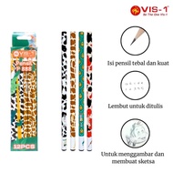 [1 Pack of 12 Pcs] 2B Pencil P-888 Animal motif Character Pencil Cute Pencil Petlot VIS-1