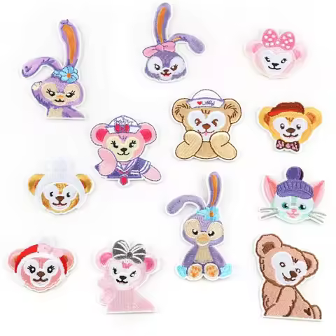 12Pcs Anime StellaLou Bunny Bear ShellieMay Series Iron on Embroidered Patches For Sew Clothes Jeans