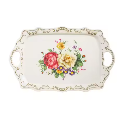 Tray Trays Flower Party Small Food Eating With For Tea Storage Handles Melamine Large Water Plates L