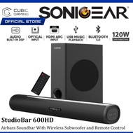 SONICGEAR STUDIOBAR 600HD AIRBASS SOUNDBAR WITH WIRELESS SUBWOOFER 120W MAX OUTPUT BLUETOOTH 5.0 DSP