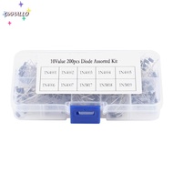 OKHALLO 200PCS Electronic Kit, 1N4001~1N4007 200pcs Rectifier Diode Assortment Kit, Durable 1N5817~1