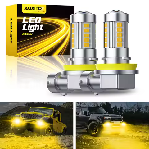 AUXITO 2Pcs H8 H11 LED Projector Canbus Fog Lamp 3000k Yellow 360 12V High Power H9 H16JP Fog Light 