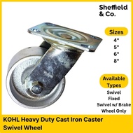 KOHL Caster, Heavy Duty Square Cast Iron Wheel (4", 5", 6", 8")