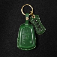 植鞣牛皮汽車鑰匙套 手縫真皮凱迪拉克鑰匙套 綠色