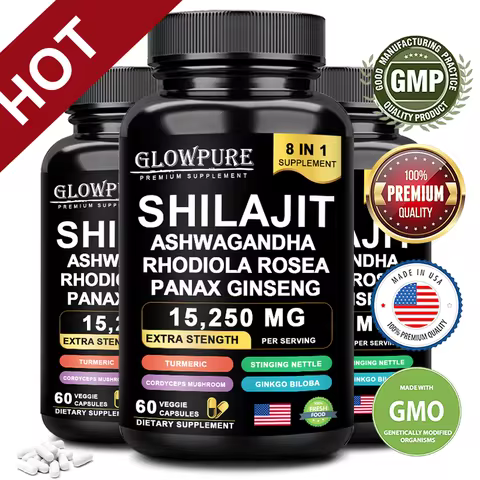 Shilajit Original Himalaya Supplements - 8 in 1 with Ginseng Ashwagandha for Brain, Memory, Concentr