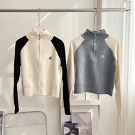 77UNI Slim Fit Crop sweater With Zip Neck K70 raglan knitted Soft Fabric Stylish Women's Shirts