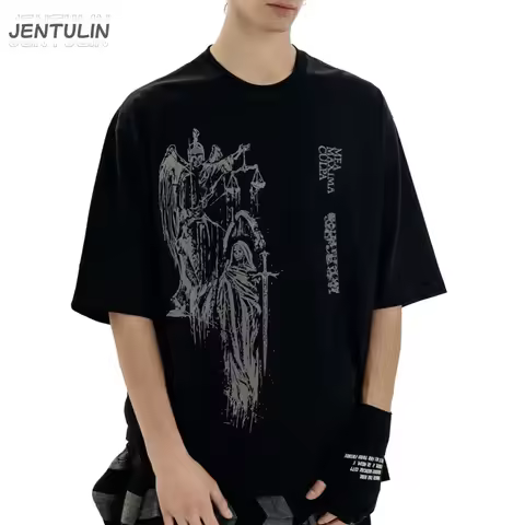 Harajuku Oversized Streetwear Men's Clothing Mea Maxima Culpa atrium Graphic Print Tshirt Punk Hip H