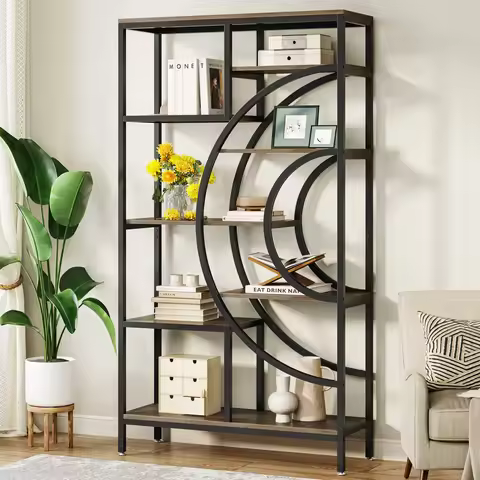 Tribesigns 71 inches Geometric Bookcase, 8-Tiers Bookshelves, Rustic Bookcase with Metal Frame, Free
