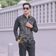 COD / Kemeja Batik Pria Warna Hitam Motif Gunungan / Baju Batik Pria Solo / Baju Batik Lengan Panjan