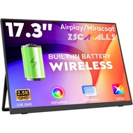 ZSCMALL 17.3" Wireless Portable Monitor with Built‑in Battery 4H, AirPlay & Miracast, 2.5K QHD 2560x