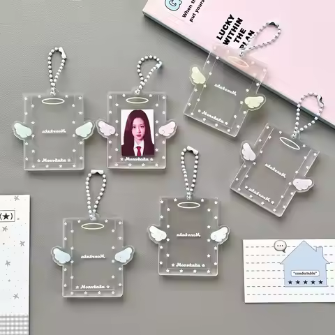 Clear Wing Print 1 Inch Acrylic ID Card Holder Photo Card Pendant Photobooth Card Case