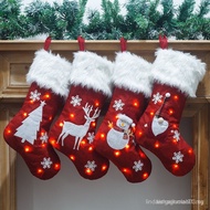 Ehang Baharu Christmas Lights Decorations Red Burlap Embroidered Christmas Socks Gift Bags Glowing C