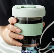 日本暢銷 - 環保玻璃隨手咖啡杯便攜 自備杯 隨行杯矽膠隨帶蓋水杯 350ML