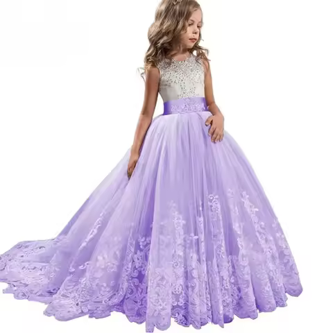 Flower Elegant Briesdesmaid Dress for Wedding 6-14Y Teen Girls Graduation Party Prom Long Gown Child