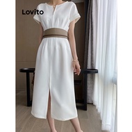 Lovito Elegant Plain Split Dress for Women LNE20153 (White)